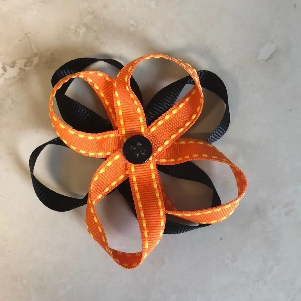 2/$15 - 2 Halloween Hair Clips Orange & Black Ribbon Bows Girls